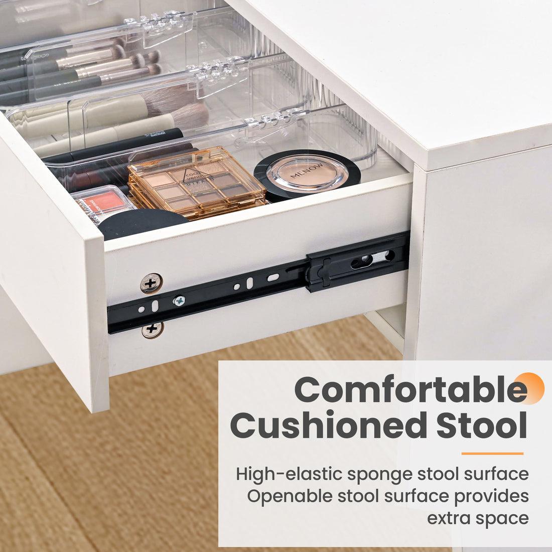 Pamapic 31.5" Vanity Desk with Hidden Storage Stool & 4 Drawers