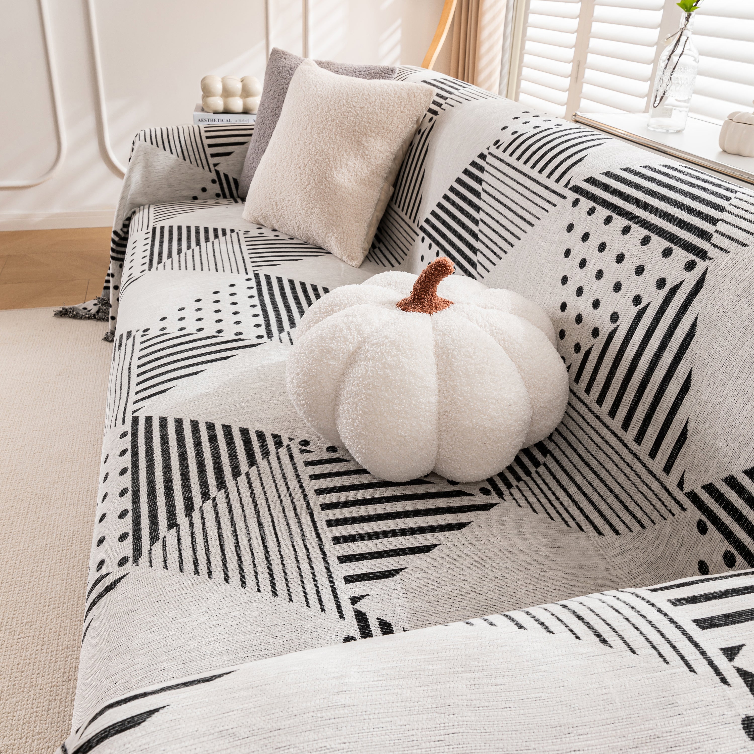 Chenille Geometric Patterned Sofa Throw, Couch Covers for Sectionals for Pets, Throw Cover for Couch